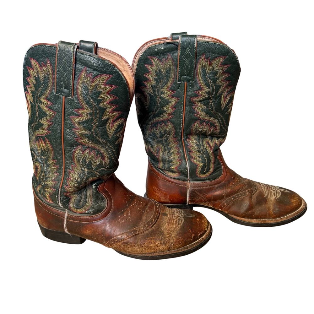 Justin Boots Style 4854 Brown Green Men’s Size 8 1/2 EE Western Cowboy‎